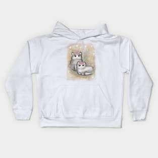 Cute colorful illustrations in retro style. Beautiful fluffy kitties with pink flowers around their head. Kids Hoodie